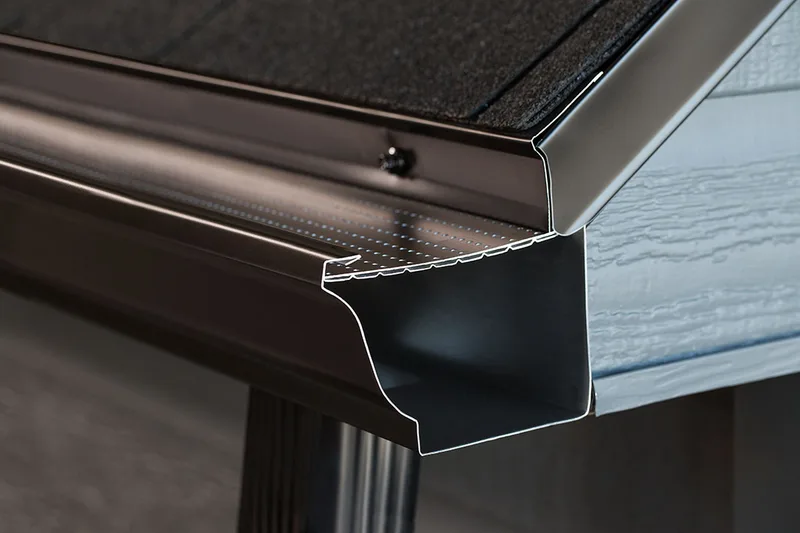 Alu-Rex DoublePro gutter guard installed, corner open